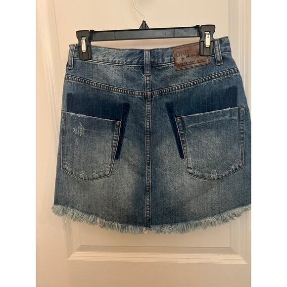 ONE x One Teaspoon Mini Denim Skirt 28 Short Distressed Academia Beachy Festival - Picture 4 of 8